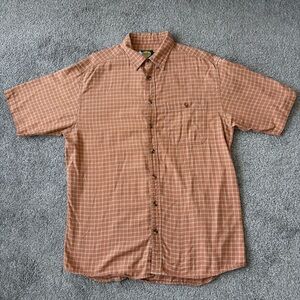 Cabela’s orange plaid short sleeve button down shirt
